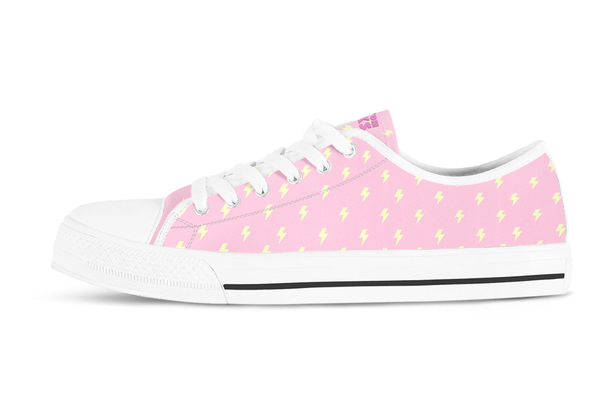 Lightning Bolt Sneakers: Yellow Pattern Low Top Sneakers