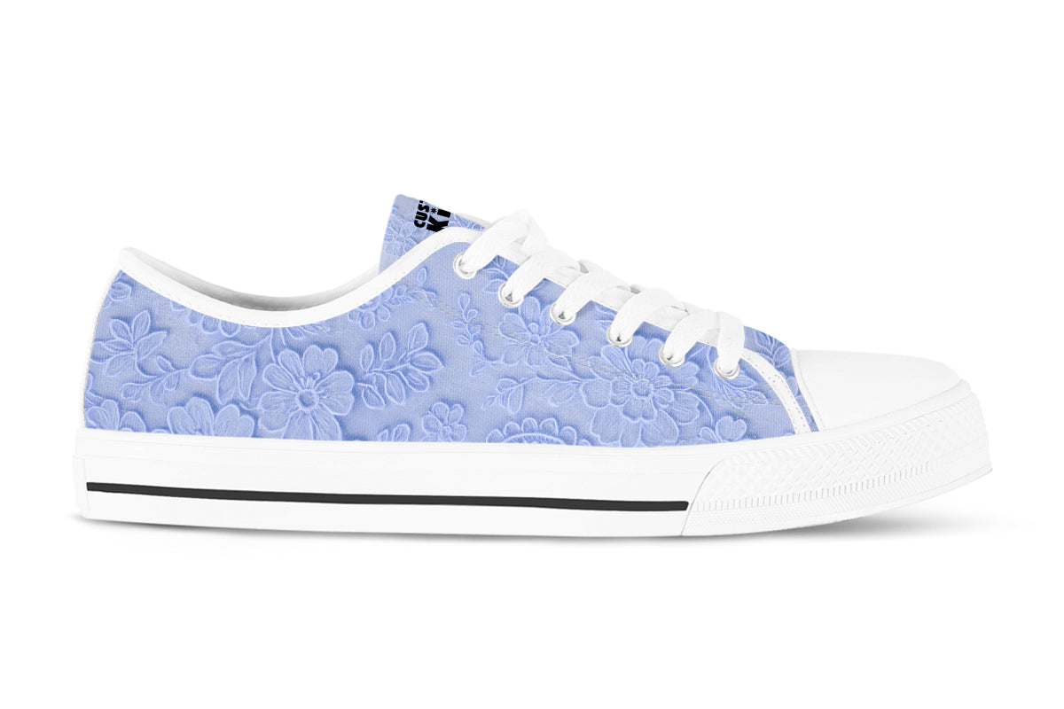 Lace Sneakers: Baby Blue Lace Pattern Low Top Sneakers