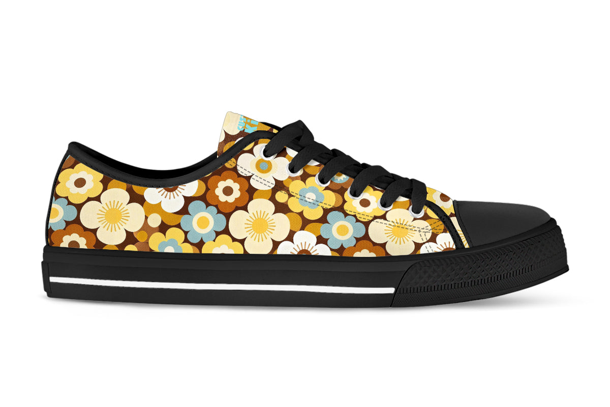 Floral Sneakers: Butter Saffron Flower Pattern Low Top Sneakers