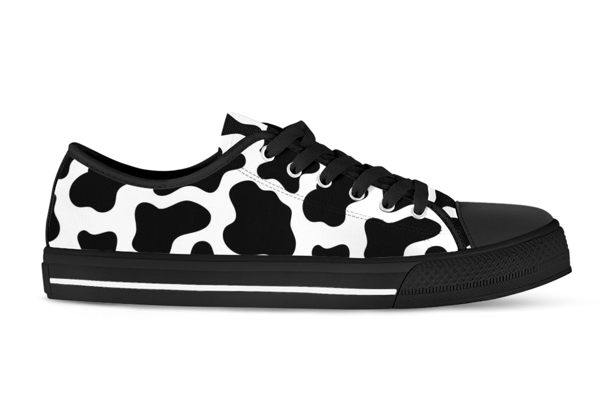 Cow Print Sneakers: Black & White Animal Pattern Low Top Sneakers