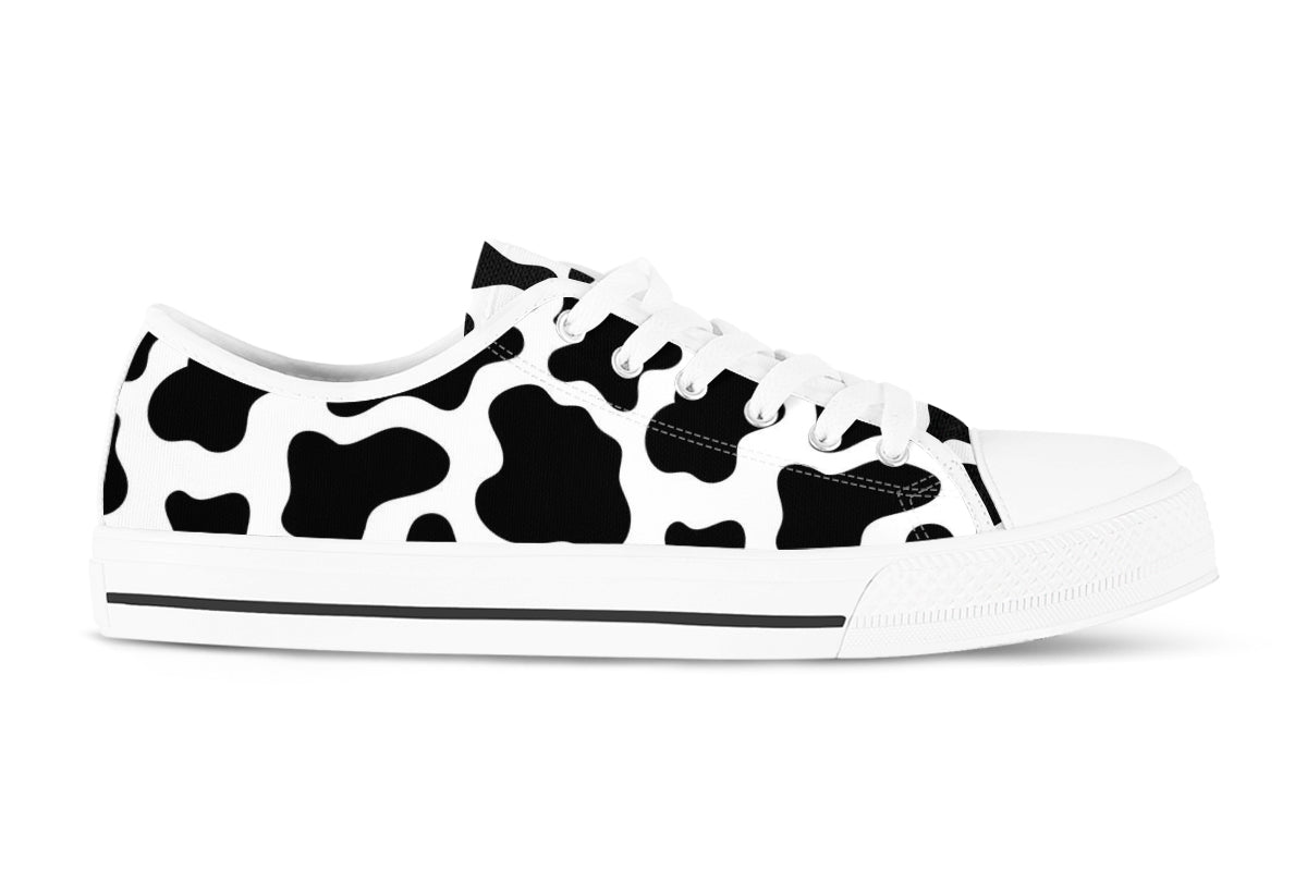 Cow Print Sneakers: Black & White Animal Pattern Low Top Sneakers