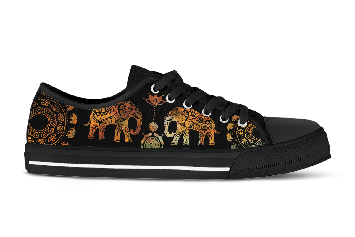Elephant Sneakers: Ethnic Elephant Pattern Low Top Sneakers