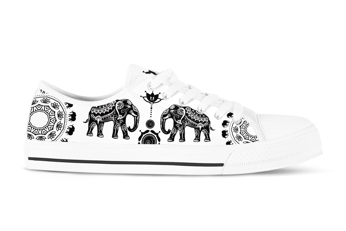 Elephant Sneakers: Ethnic Elephant Pattern Low Top Sneakers