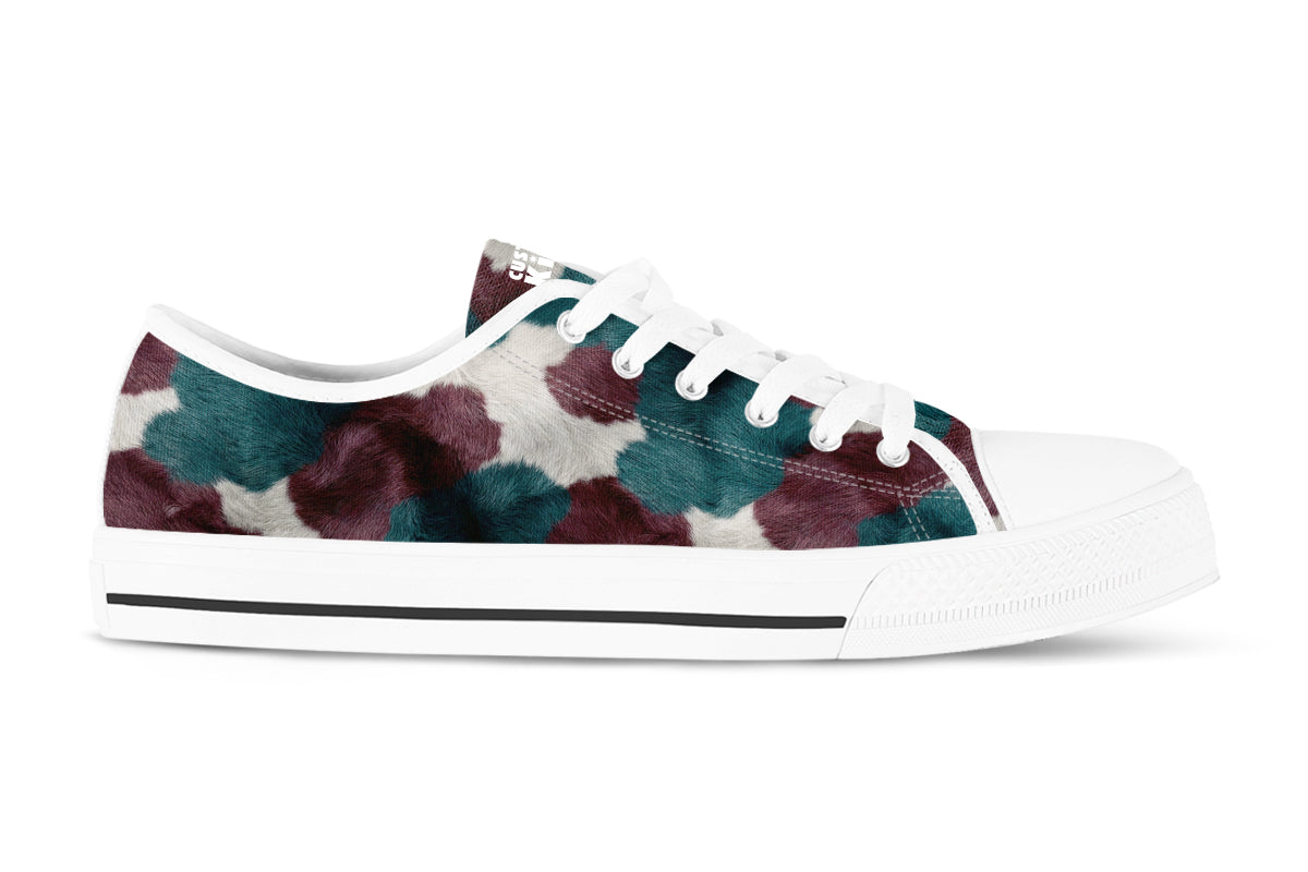 Cow Print Sneakers: Teal Cow Print Low Top Sneakers