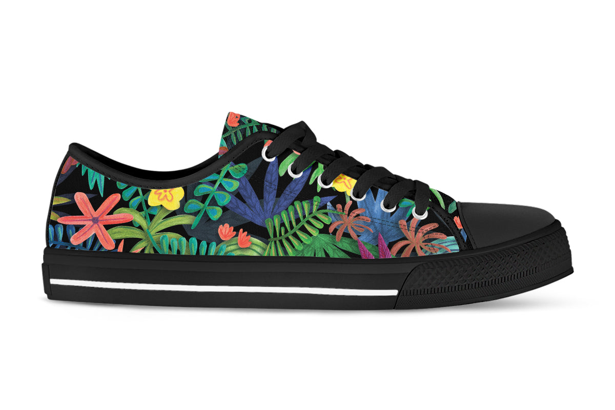 Foliage Sneakers: Tropical Foliage Pattern Low Top Sneakers
