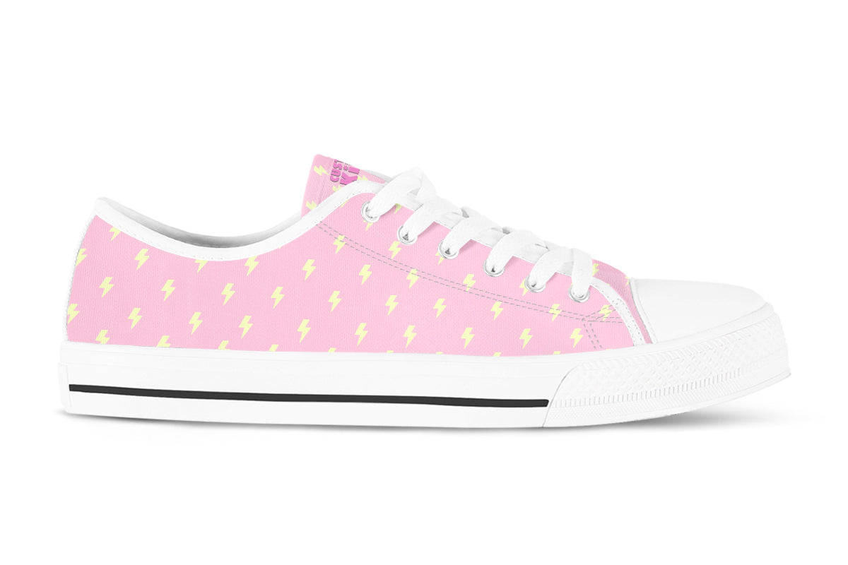 Lightning Bolt Sneakers: Yellow Pattern Low Top Sneakers