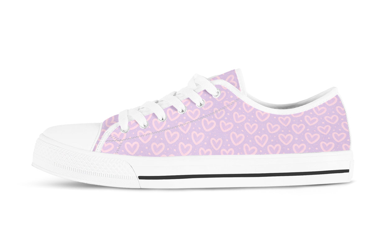 Heart Pattern Sneakers: Pink Hearts Pattern Low Top Sneakers