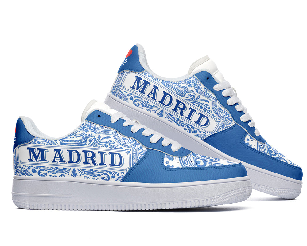 Madrid Sneakers: Blue Spanish Tile Pattern Court Sneakers