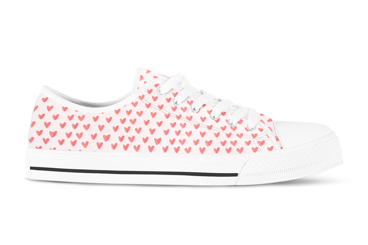 Heart Pattern Sneakers: Red Hearts Pattern Low Top Sneakers