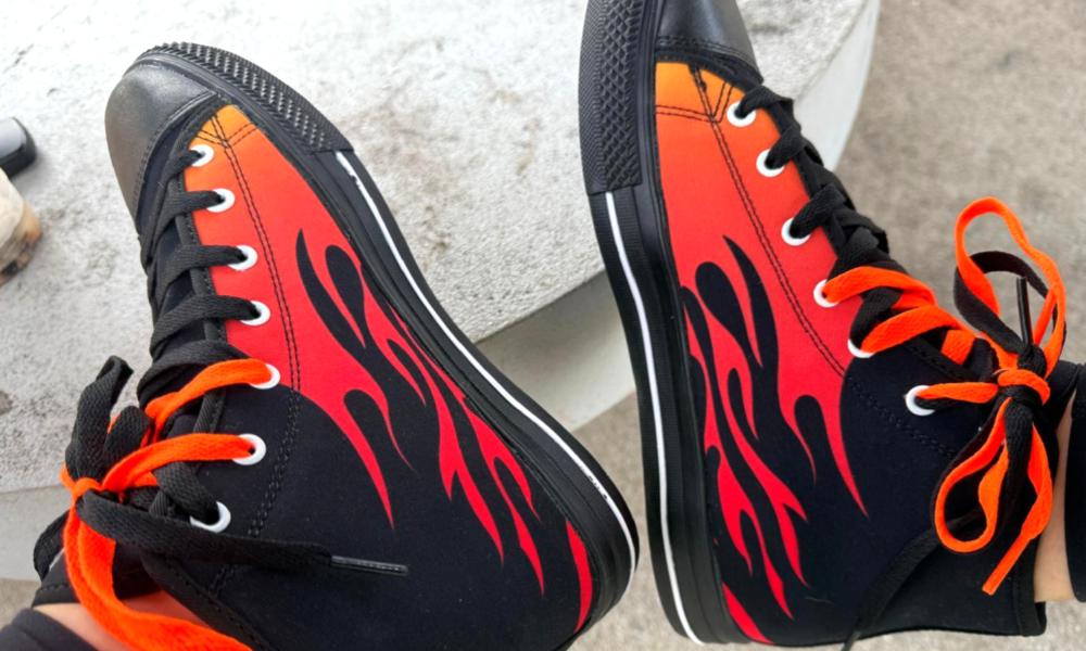 Flames Sneakers: Fire Pattern High Top Sneakers