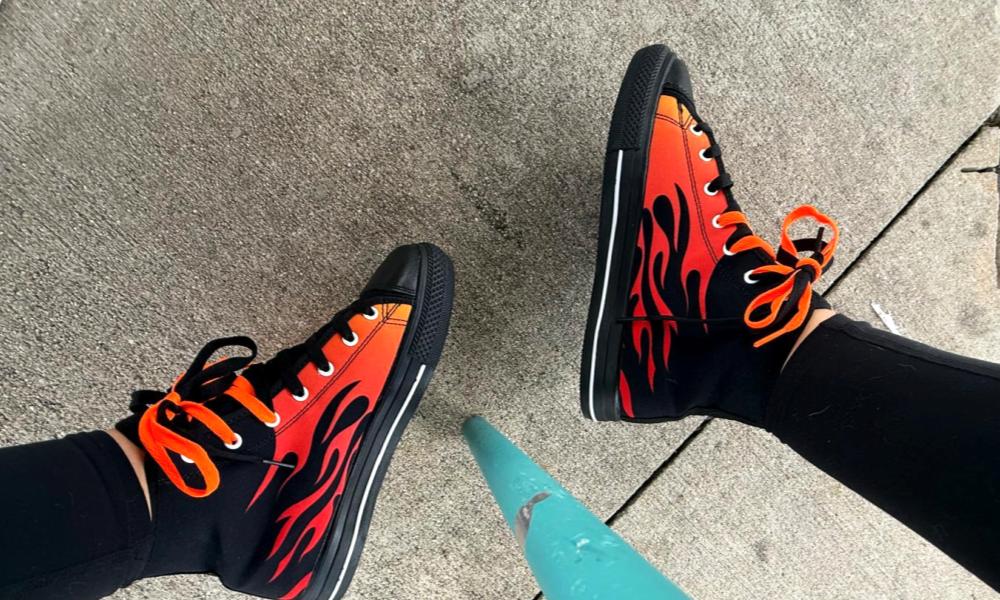 Flames Sneakers: Fire Pattern High Top Sneakers