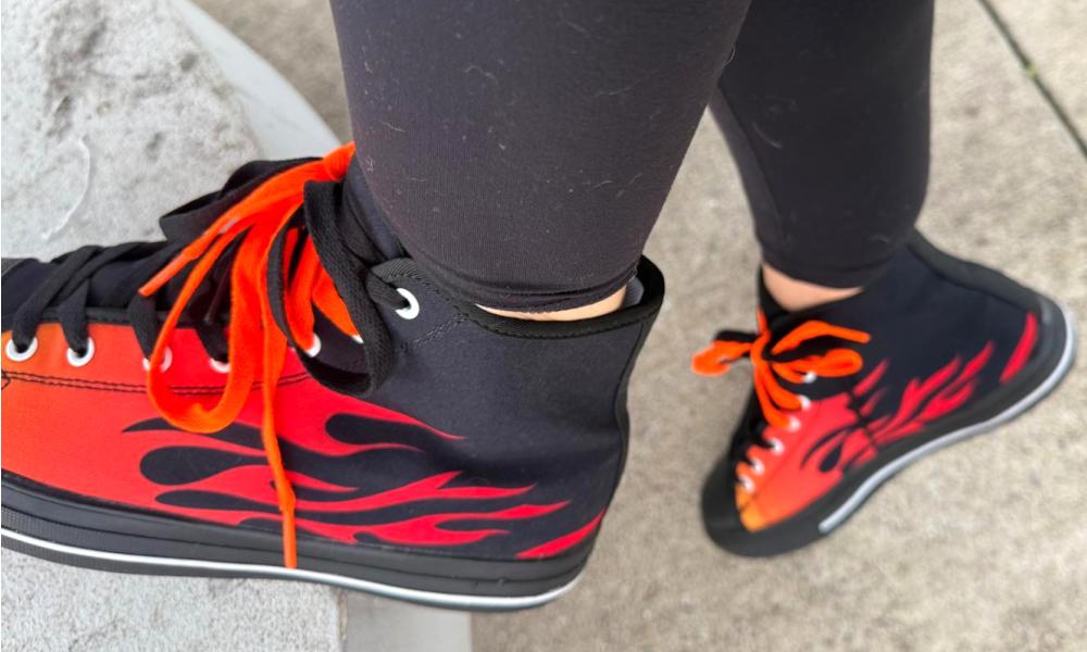 Flames Sneakers: Fire Pattern High Top Sneakers