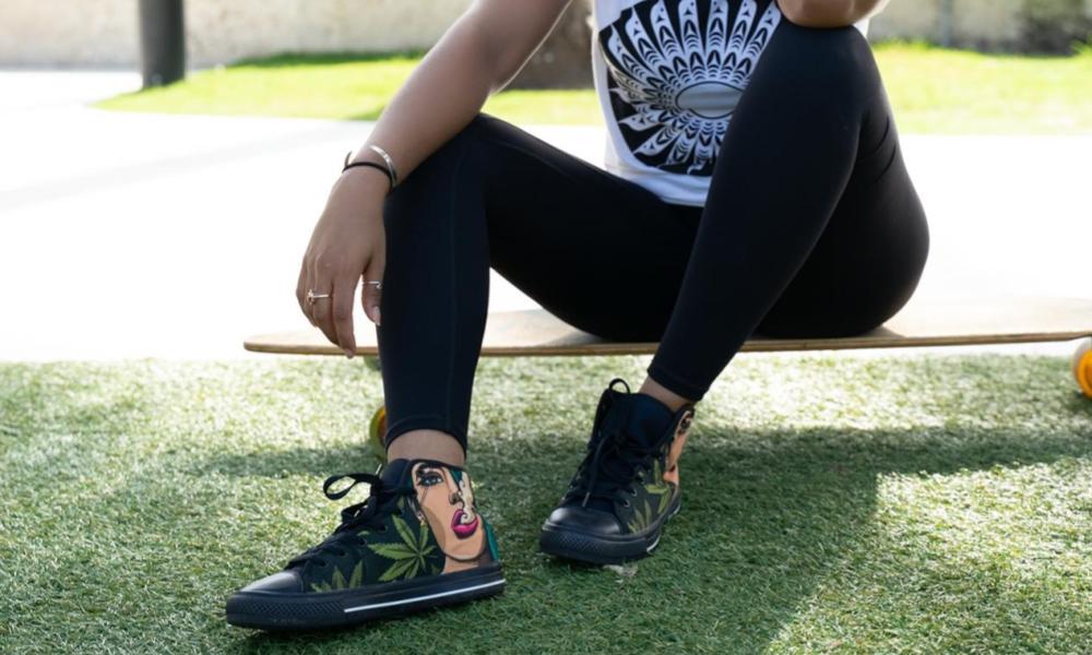 Cannabis Sneakers: Cannabis Leaf Illustration High Top Sneakers