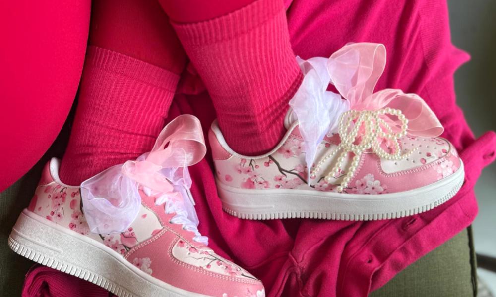 Sakura Sneakers: Cherry Blossom Pattern Court Sneakers