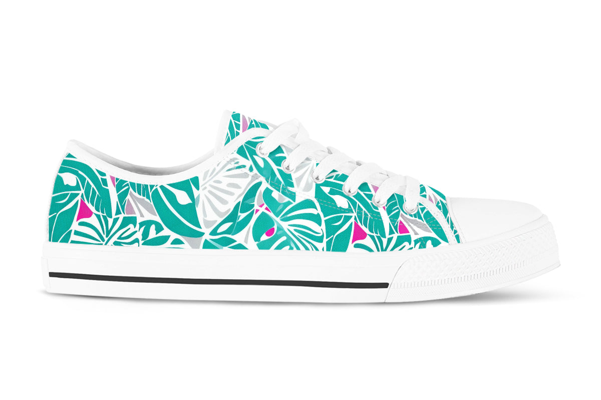 Monstera Sneakers: Teal Monstera Leaf Pattern Low Top Sneakers