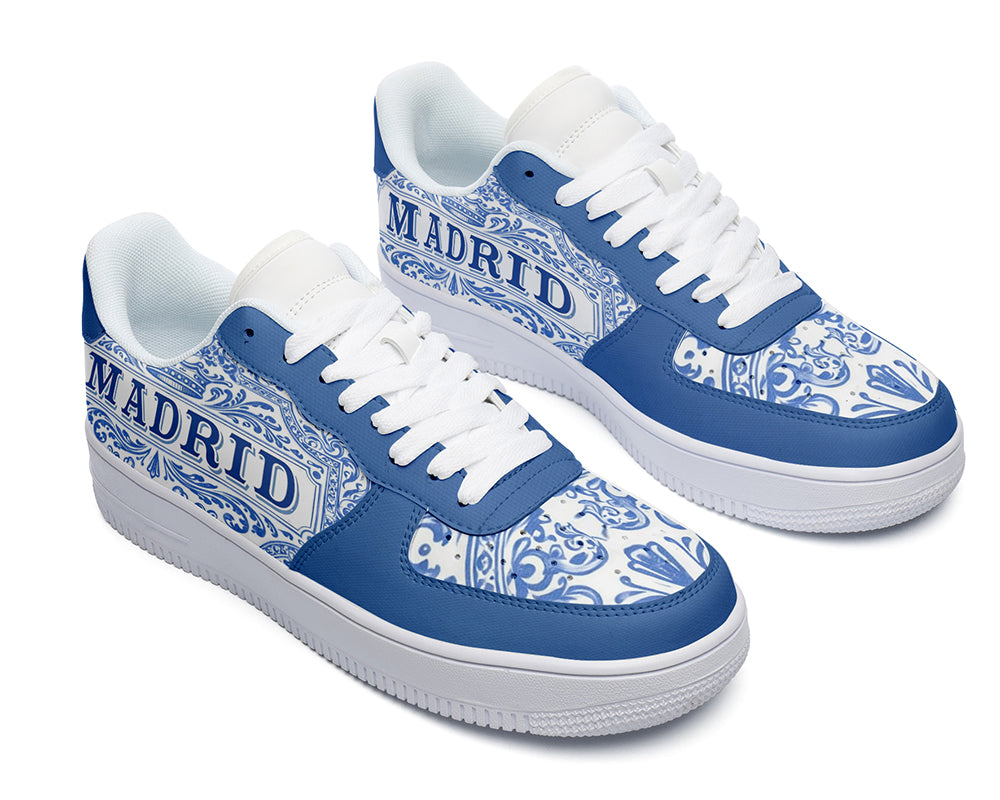 Madrid Sneakers: Blue Spanish Tile Pattern Court Sneakers