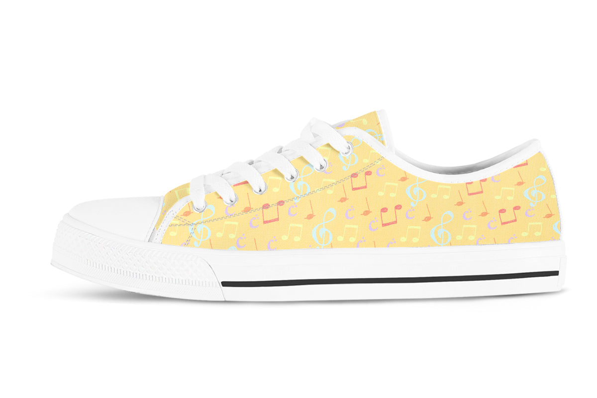 Music Notes Sneakers: Yellow Music Pattern Low Top Sneakers