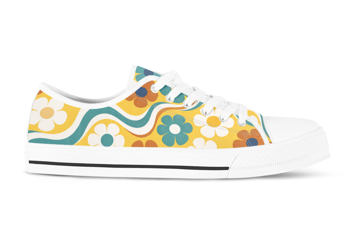 Floral Sneakers: Yellow Saffron Flower Pattern Low Top Sneakers
