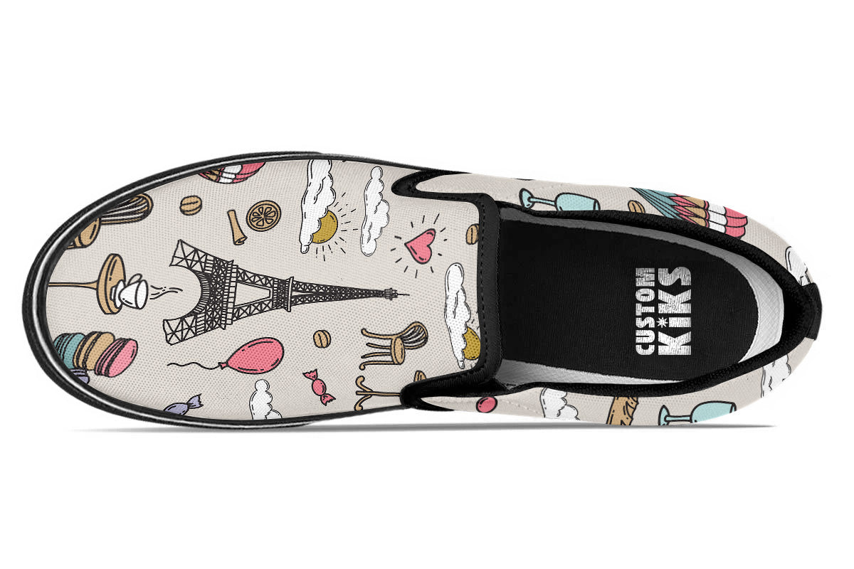 Paris Sneakers: Paris Icons Pattern Slip On Sneakers