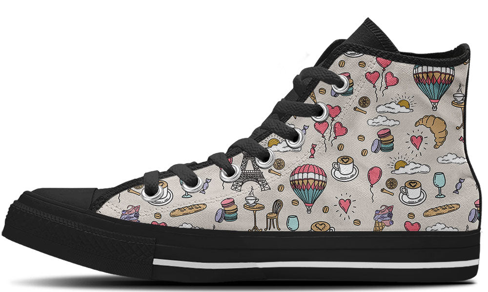 Paris Sneakers: Paris Icons Pattern High Top Sneakers