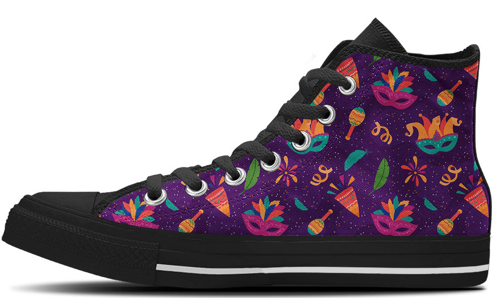 Mardi Gras Sneakers: Mardi Gras Carnival Pattern High Top Sneakers