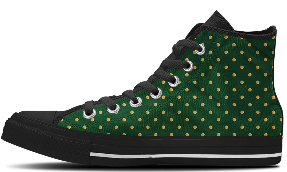 Polka Dot Sneakers: Emerald and Gold Polka Dot Pattern High Top Sneakers