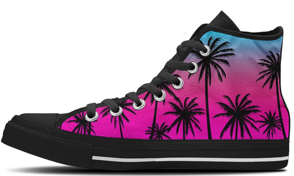 Palm Trees Sunset Sneakers: Tropical Pattern High Top Sneakers