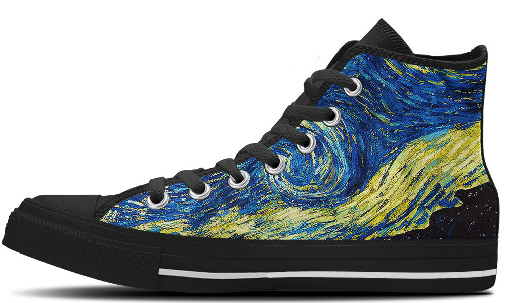 Starry Night Sneakers: Swirl Sky Illustration High Top Sneakers