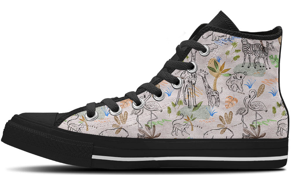 Safari Sneakers: Animal Doodle High Top Sneakers