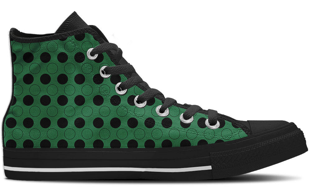 Polka Dot Sneakers: Emerald and Black Polka Dot Pattern High Top Sneakers