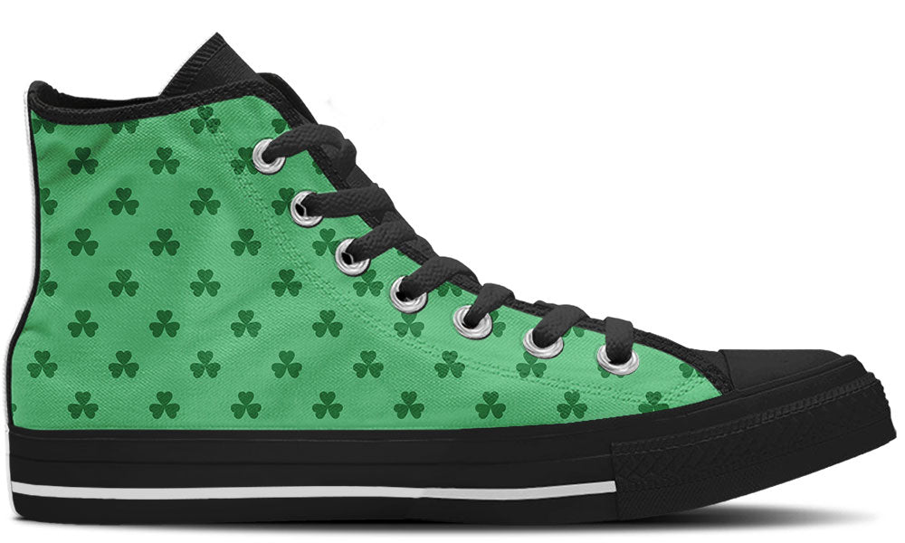 Saint Patrick Sneakers: Green Clover Pattern High Top Sneakers