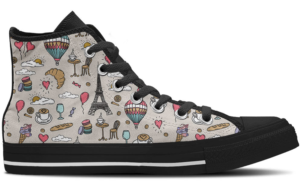 Paris Sneakers: Paris Icons Pattern High Top Sneakers