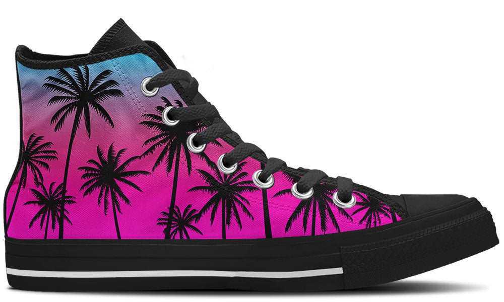 Palm Trees Sunset Sneakers: Tropical Pattern High Top Sneakers