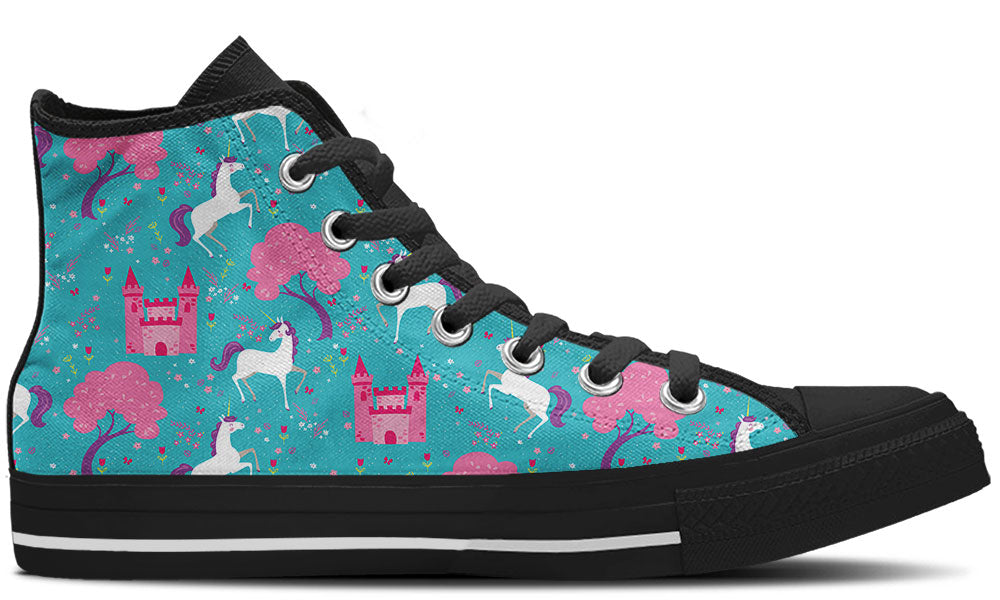 Fairytale Sneakers: Unicorn and Castle Pattern High Top Sneakers