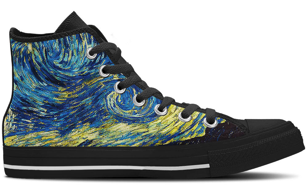 Starry Night Sneakers: Swirl Sky Illustration High Top Sneakers