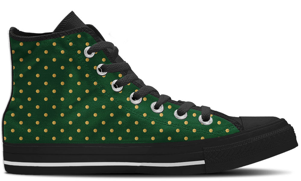 Polka Dot Sneakers: Emerald and Gold Polka Dot Pattern High Top Sneakers
