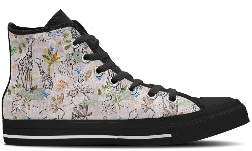 Safari Sneakers: Animal Doodle High Top Sneakers