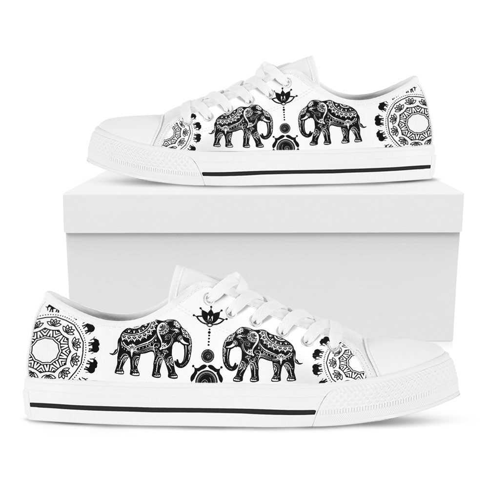 Elephant Sneakers: Ethnic Elephant Pattern Low Top Sneakers