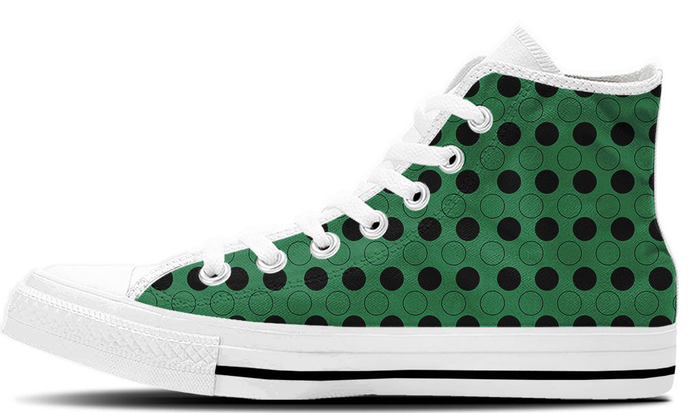 Polka Dot Sneakers: Emerald and Black Polka Dot Pattern High Top Sneakers