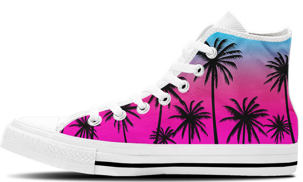 Palm Trees Sunset Sneakers: Tropical Pattern High Top Sneakers