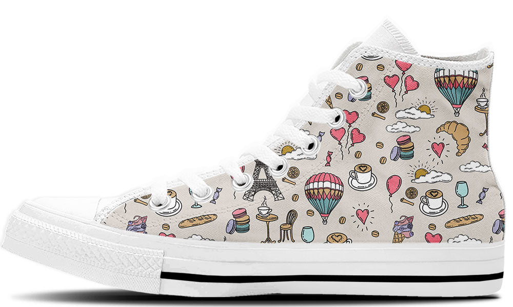 Paris Sneakers: Paris Icons Pattern High Top Sneakers