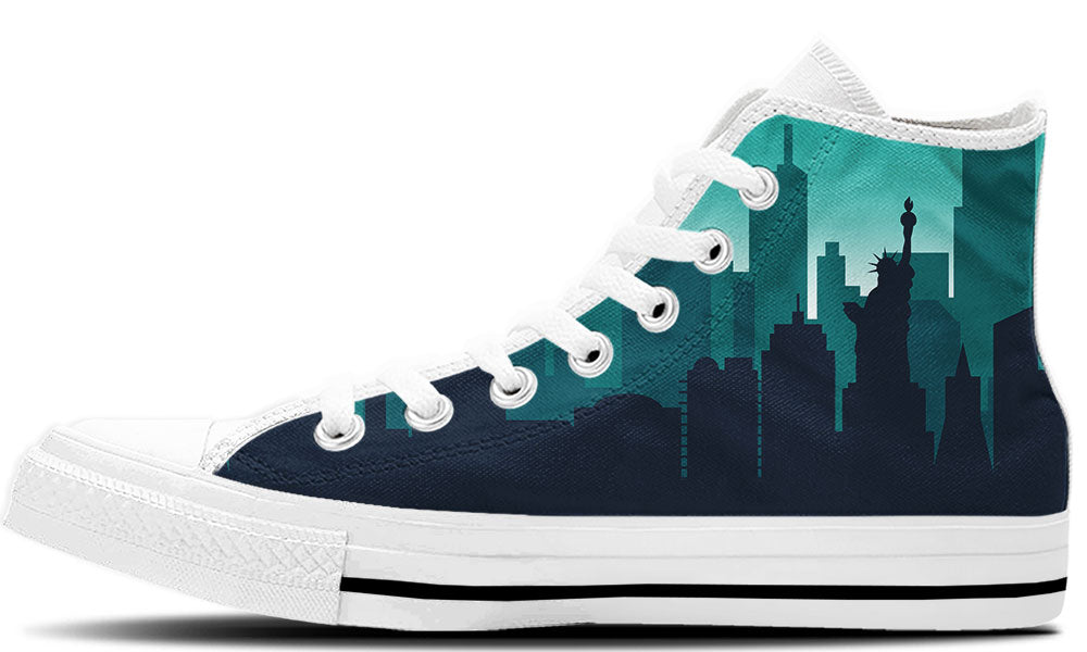 New York Sneakers: NYC Skyline Pattern High Top Sneakers