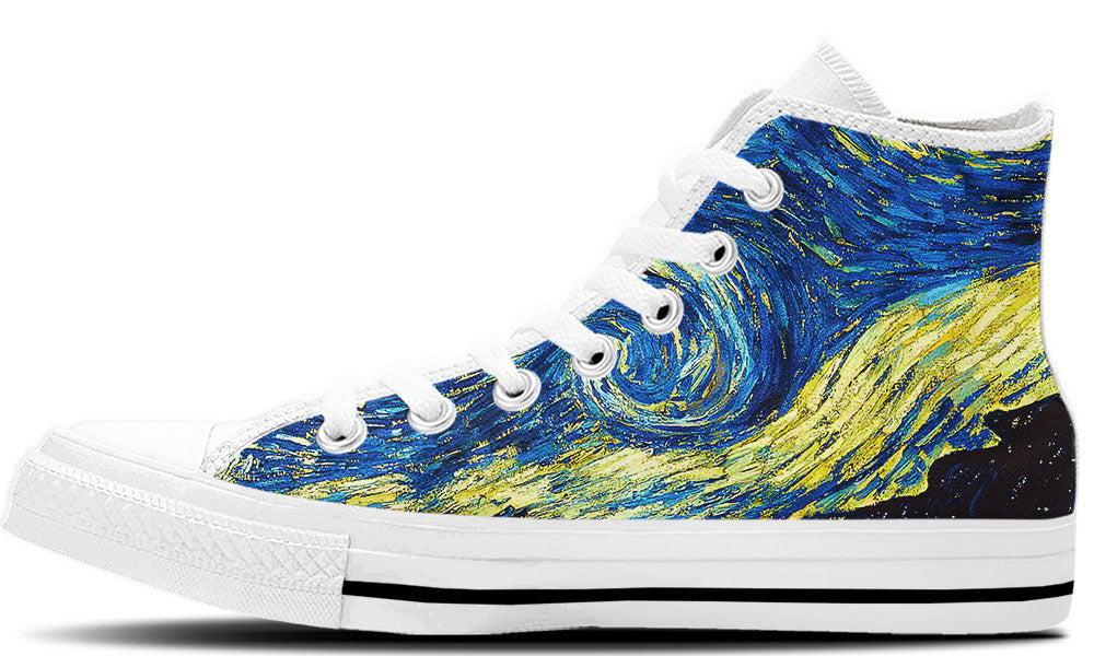 Starry Night Sneakers: Swirl Sky Illustration High Top Sneakers