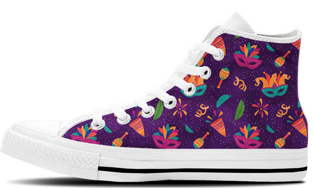 Mardi Gras Sneakers: Mardi Gras Carnival Pattern High Top Sneakers