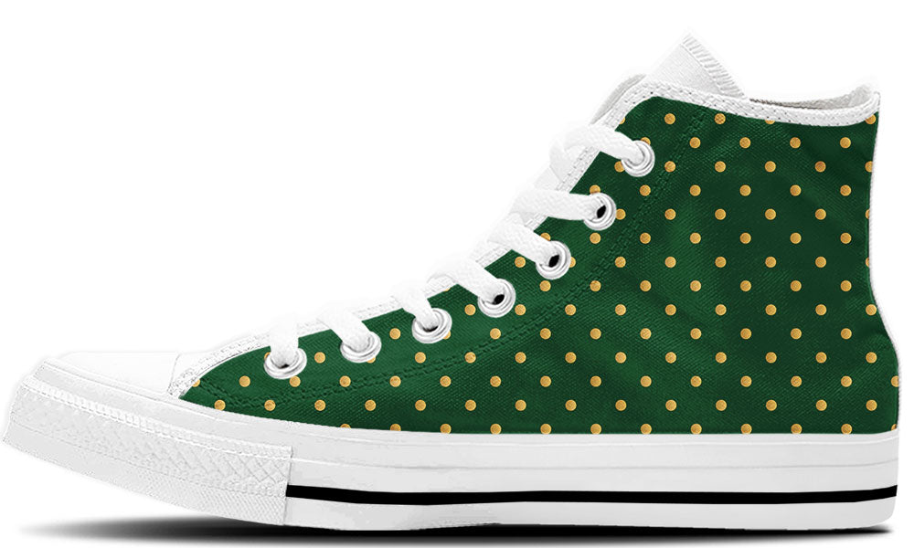 Polka Dot Sneakers: Emerald and Gold Polka Dot Pattern High Top Sneakers