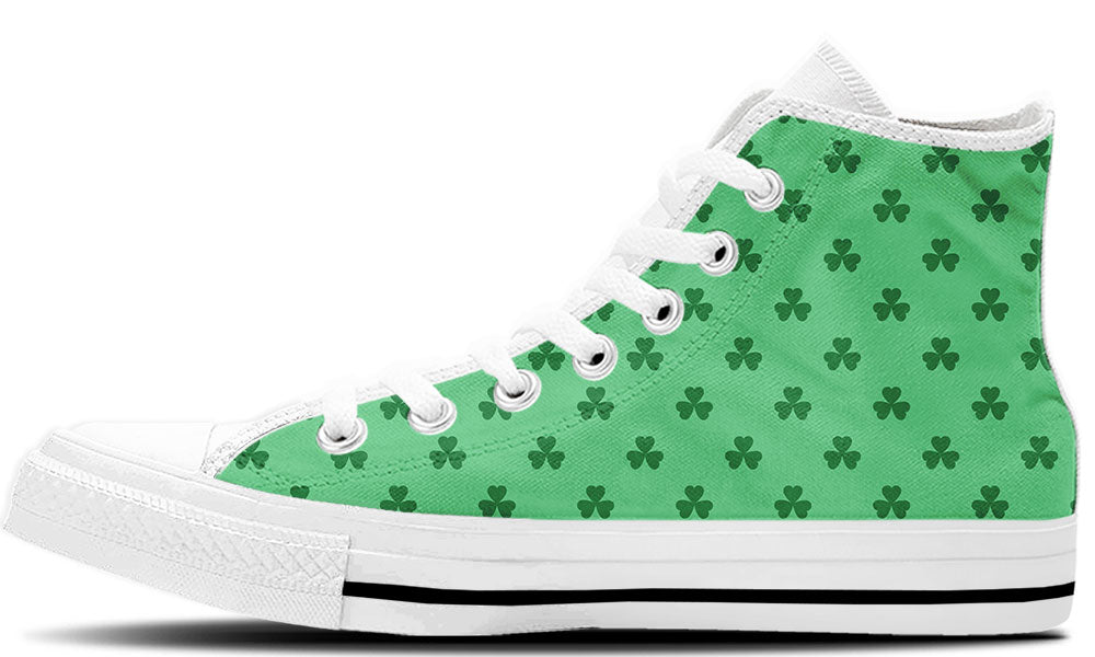 Saint Patrick Sneakers: Green Clover Pattern High Top Sneakers