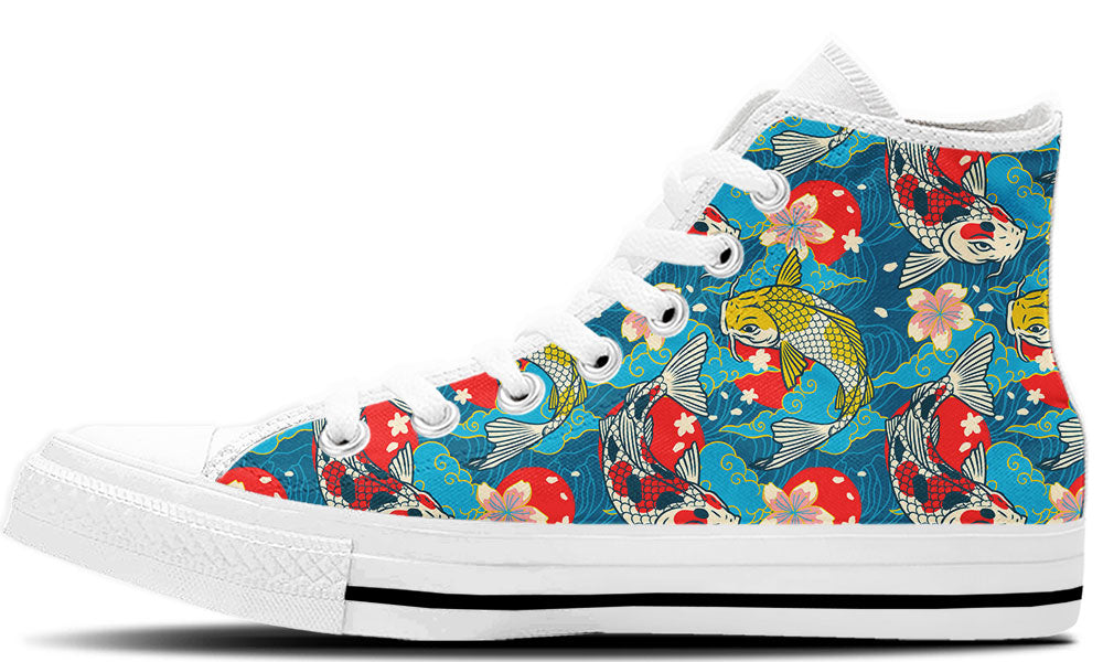 Koi Fish Sneakers: Koi Fish Pattern High Top Sneakers