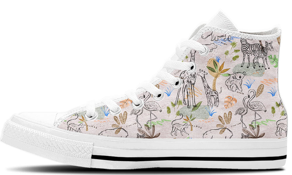 Safari Sneakers: Animal Doodle High Top Sneakers