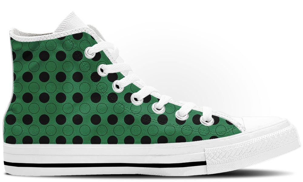 Polka Dot Sneakers: Emerald and Black Polka Dot Pattern High Top Sneakers