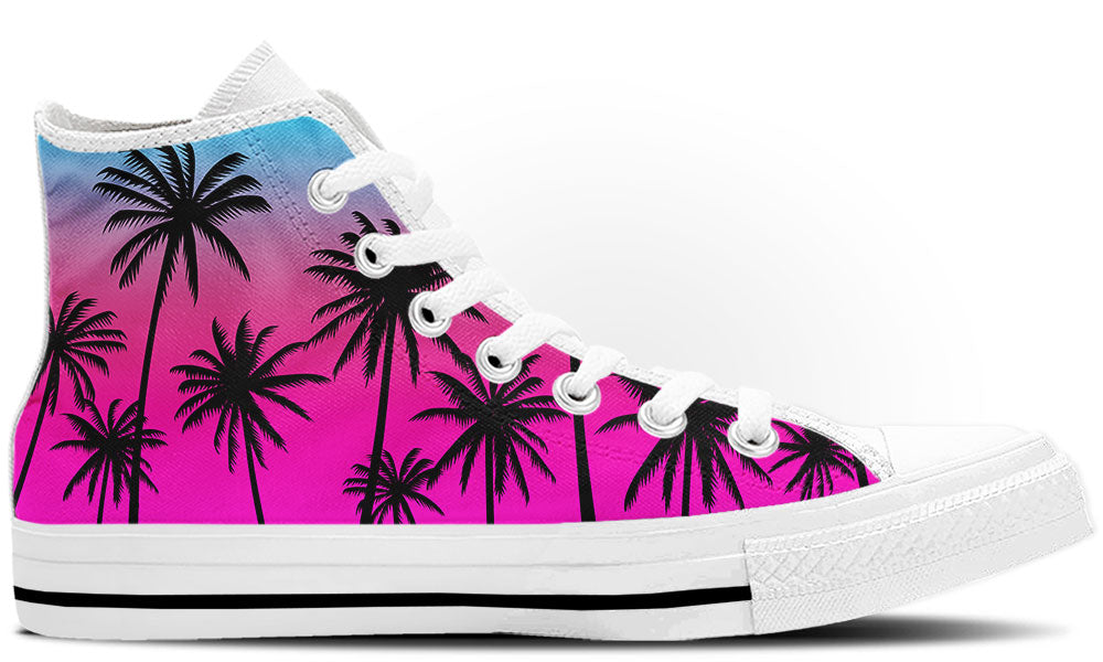Palm Trees Sunset Sneakers: Tropical Pattern High Top Sneakers